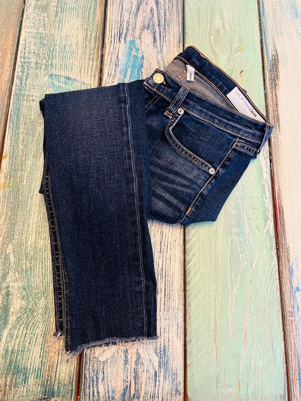 Rag & Bone/JEAN Dark Wash Raw Hem Skinny Ankle Jeans Size 26 - Picture 6 of 7